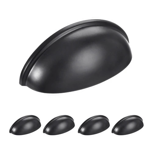 HOMOTEK 5 Pack Drawer Bin Cup Pulls Dresser Pulls for Cabinets Matte Black - 3 Inch Hole Centers Furniture Handles,Kitchen Cabinet Hardware