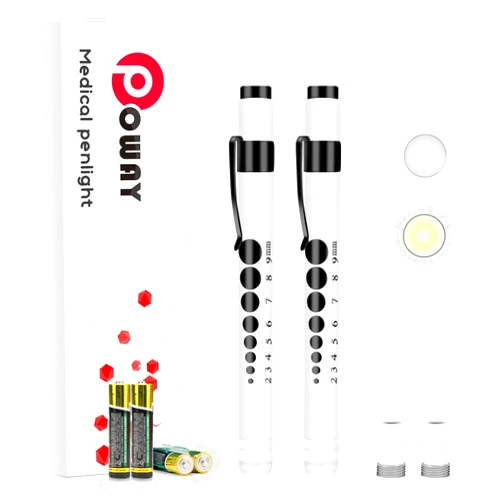 Opoway Pen Lights for Nurses with Pupil Gauge and Ruler, Reusable LED Medical Penlights for Nurse Student Doctors EMT with LED White Light and Warm Light - with 4 Batteries (White)