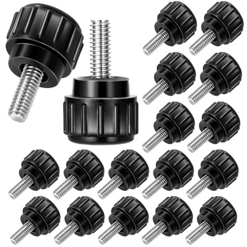 PAGOW 20 Pcs M4 x 10 mm Carbon Steel Threaded Knurled Thumbscrew, Black Round Clamping Screw, Screw on Knobs Grips Thumb Screw for Machinery Latche