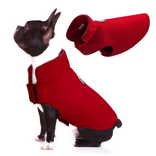 DENTRUN Windproof Winter Warm Fleece Small Dog Coat Reversible Puppy Jacket Reflective Soft Pet Vest, Cold Weather Dog Sweater Apparel Leash Access Overcoat for Small Breeds, Burgundy, XS