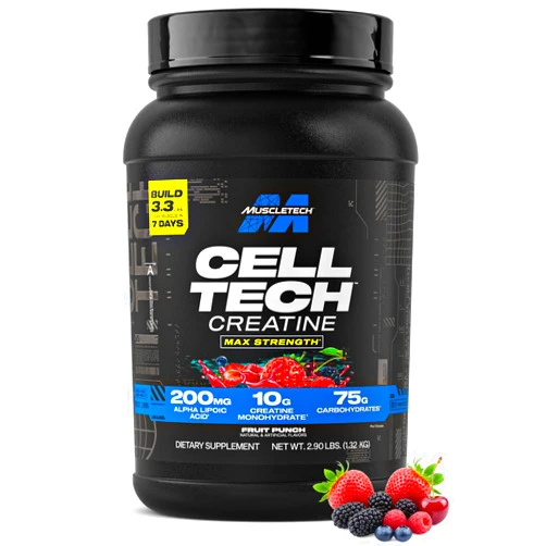 MuscleTech Creatine Monohydrate Powder Cell-Tech Creatine Post Workout Recovery Drink Muscle Builder For Men & Women Muscle Building Supplements Fruit Punch, 3 lbs (27 Serv)