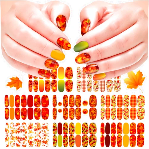 DANNEASY 8 Sheets Fall Nail Wraps for Women Maple Leaf Nail Polish Stickers Stick on Nail Polish Strips Gel Nail Strips Self Adhesive Fingernail Stickers with Nail File, Cuticle Stick