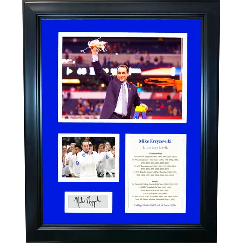 HOFSM.COM Hall of Fame Sports Memorabilia Framed Mike Krzyzewski Coach K Hall of Fame Duke Blue Devils Facsimile Laser Engraved Signature Auto NCAA Basketball 11