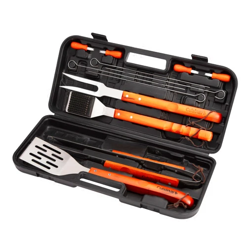 Cuisinart 13-Piece Wooden Grill Tool Set, BBQ Accessories and Grill Tools, Durable Stainless-Steel Utensils with Recycled Plastic Case, Spatula, Tongs, Cleaning Brush & More, Grilling Gifts for Men