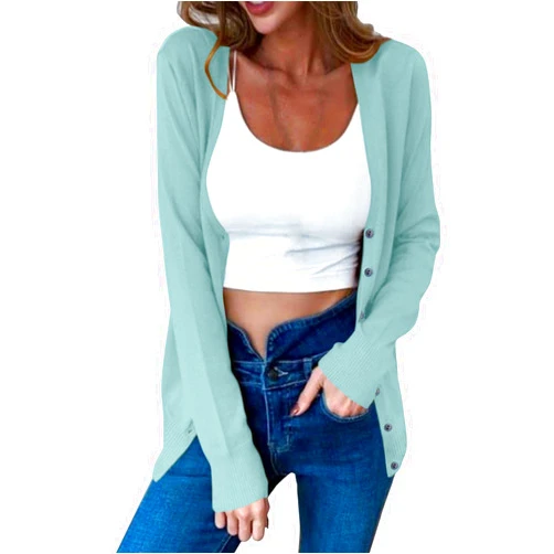 Generic Cardigan Sweaters for Women Fall Fashion Casual Button V-Neck Long Sleeve Oversized Lightweight Knitted Solid Outwear