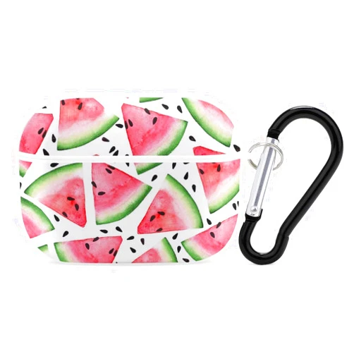 BiCca Red Pink Watermelon for AirPods Pro(2nd/1st Generation) Case Cover，Protective PC Hard Cover with Keychain, Front LED Visible Supports Wireless Charging, white-style-1