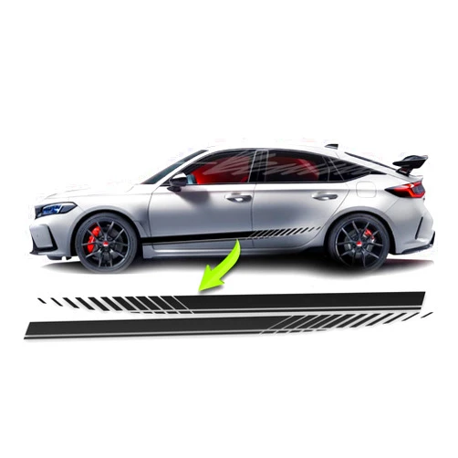Benini Design Studio Side Strobe Lower Door Rocker Racing Stripes Vinyl Decals 2 Fits 2016 2023 & up Compatible with Honda Civic (Gloss Black)