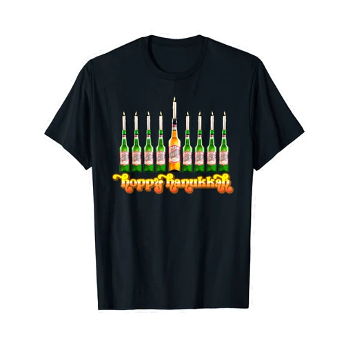 Brew-ish Hoppy Hanukkah Beer Bottle Menorah Funny Hanukkah T-Shirt