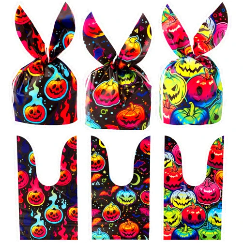 SAVITA 50pcs Halloween Candy Bags, Colorful Rabbit Ear Candy Bag Halloween Trick or Treat Bags Candy Cookie Treat Bags Gift Goodie Sweet Bags Halloween Party Supplies