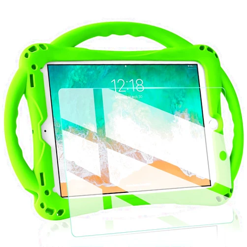 TopEsct Kids Case for iPad 6th/5th Generation, Silicon Shockproof Case for New iPad 2017/2018 9.7 inch with Tempered Glass Screen Protector and Strap, Cover for iPad Air & Air 2
