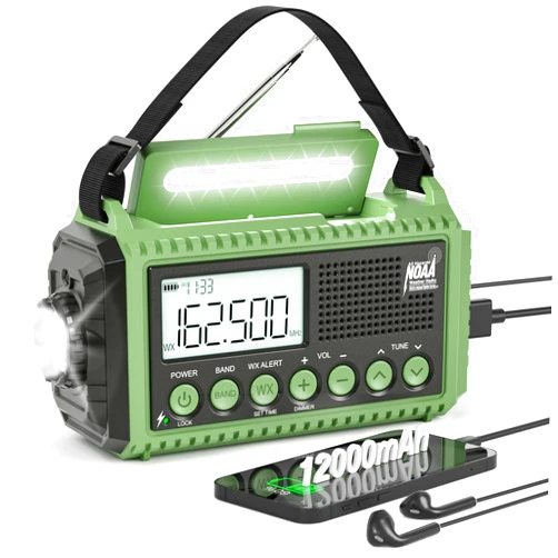 Eoxsmile Emergency Radio 12000mAh Auto NOAA Weather Alert Radio -Portable Solar Hand Crank Battery Operated Radio, AM/FM Shortwave Radio with Type-c Charger,Flashlight, SOS for Home Outdoor hurricane Survival