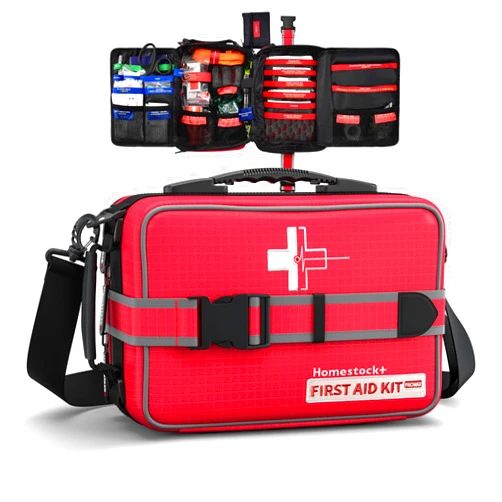 Homestockplus Advanced Comprehensive First Aid Kit with Well Organized Labelled Compartments Removable MOLLE System First Aid Trauma Kits for Car, Home,Camping, Office and etc.-401 Piece
