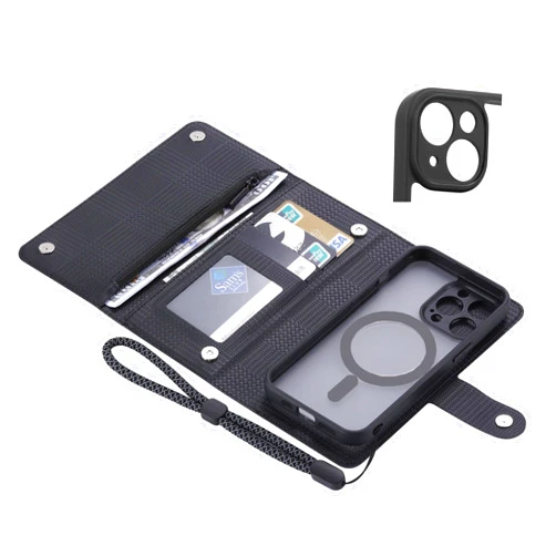 Smartist ViLi GHB iPhone 15 Compatible Wallet-Type Detachable Case Separated 2-Way Card Storage with Strap Notebook Type Black CIH15-VL-GHB-BK