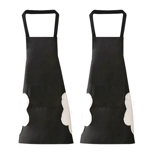 GEMBITYFUL Waterproof Apron Oilproof Apron Wipe Hands Apron PVC Material Apron Big Pocket Apron Black 2 Pack