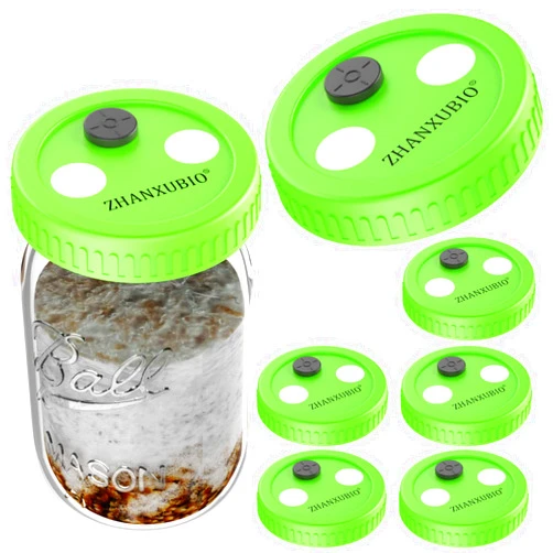 ZHANXUBIO Mushroom Jar Liquid Culture Lid Food Grade Plastic Grain Spawn Cultivation Mason Jar Lid with PTFE Membrane & Self Healing