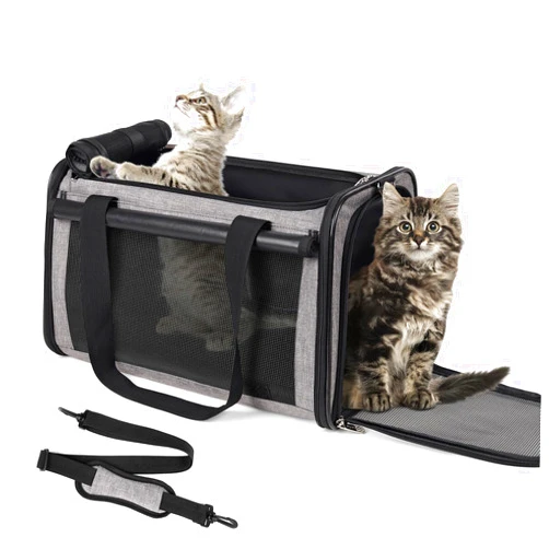 YUDODO 25 lbs Lightproof Pet Carriers Airline Approved Dog Cat Travel Soft Sided Carrier Reflective Mesh Safe Pet Cat Carrier Foldable Portable Small Animal Rabbit Puppy Cat Carrier Grey