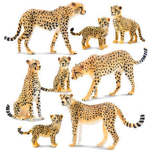 Toymany 8PCS Cheetah Figurines with Cheetah Cubs, Realistic Jungle Zoo Animals Figurines Family Set, Educational Toy Cake Toppers Christmas Birthday Gift for Kids