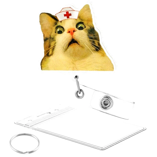 Celokiy Funny Cat Animal Badge Reel Retractable Alligator Clip with Clear Vertical ID Badge Holder Set, for Nurse,Doctor,Nursing Student,Medical Staff,Healthcare and Office Worker