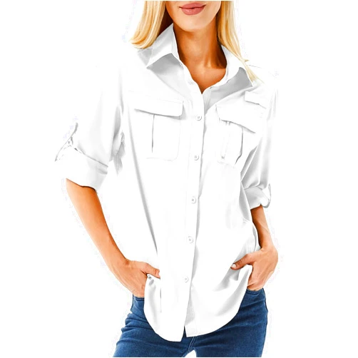 Toumett Women's UPF 50 Long Sleeve UV Sun Protection Safari Shirts Outdoor Quick Dry Fishing Hiking Travel Shirts