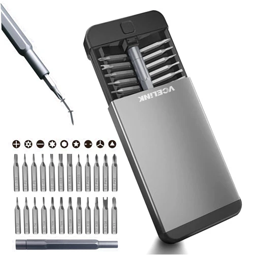 VCELINK Small Precision Screwdriver Set 25-in-1, S2 Steel Mini Screwdriver Bit Kit Magnetic for Electronics, Laptop, Eyeglass, PC, Smartphone, Watch