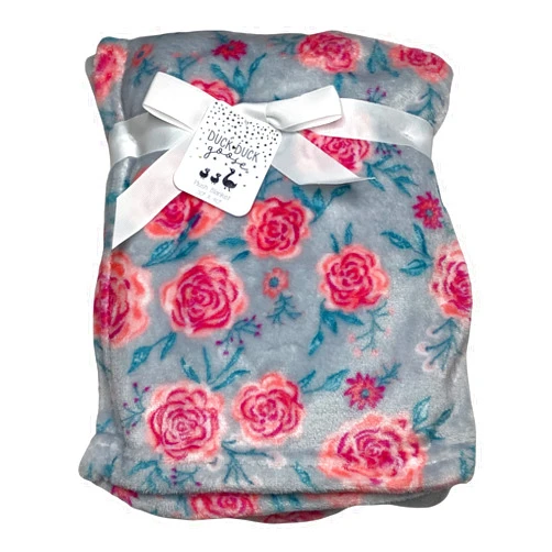 Duck Duck Goose Plush Allover Print Baby Blanket | Girls Boys | Newborn Toddler | Nursery, Layette, Crib, Swaddling | 30x40 (Chic Floral Print)