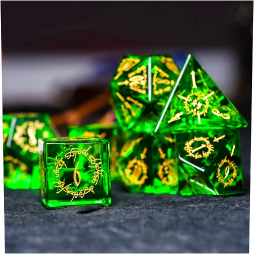 LANGWEI DND Dice Set, Pretty Green Peridot D&D Polyhedral Dice W/Gift Box, Role Playing Dice for TRPG Table Games Dungeons and Dragons Games,7 Pcs