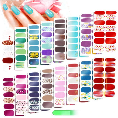 Maitys 224 Pieces 16 Sheets Full Nail Wraps Nail Polish Stripes Nail Art Polish Stickers Self-Adhesive Nail Art Decals with Nail File Manicure Kit for Women DIY Nail Art(Mixed Adornment Series)