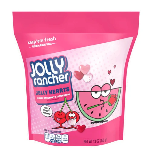 Jolly Rancher (1) Bag Jelly Hearts Valentine's Day Candy - Cherry, Strawberry & Watermelon Flavored - Resealable 13 oz Bag