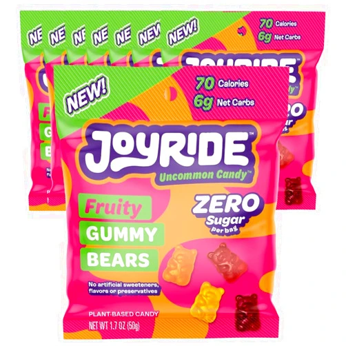 PROJECT 7 JOYRIDE Sugar-Free Gummies - Keto Candy with Zero Sugar & 6g Net Carbs - Low Calorie Vegan Snack with No Sugar Alcohols (ZERO Sugar Fruity Gummy Bears, 1.8oz (Pack of 8))