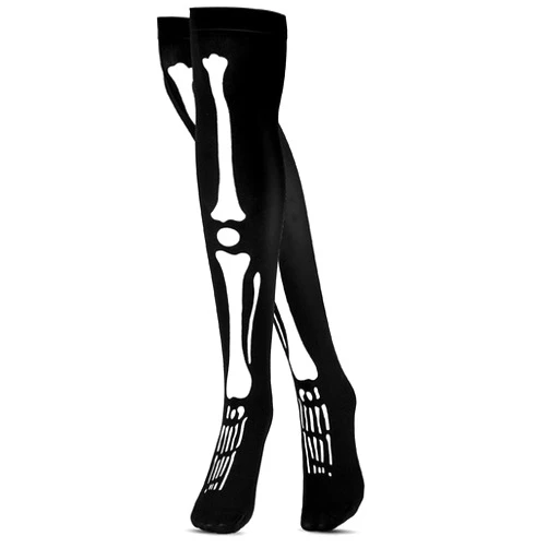 Skeleteen Skeleton Thigh High Socks - Goth Costume Bone Over the Knee High Sock Anatomical Skeletal Spooky Tight Stockings - 1 Pair