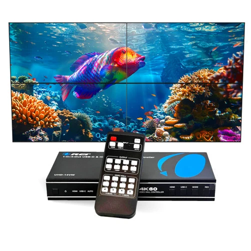 OREI 4K 2x2 Video Wall Controller with HDMI and USB-C inputs, 4K@60Hz Resolution | 180° Rotation, RS-232, and Audio Extraction