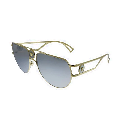 Versace VE 2225 12526G Pale Gold Metal Aviator Sunglasses Silver Mirror Lens