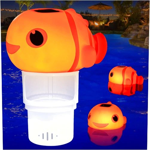 Covfirst Pool Chlorine Floater, Solar Floating Pool Chlorine Dispenser with Light, Adjustable Release, Large Capacity Spa Chemical Dispenser for 4x3” Tablets, Easy Opening Chlorine Floater for Hot Tub