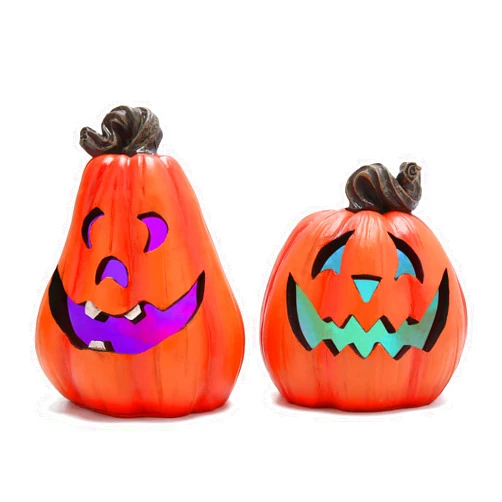 Hodao 2 Set of Orange Pumpkin Figurines Halloween Pumpkin Decor with Lights Resin Pumpkin Monster Figurines Fall Decorations for Home Halloween Wacky Handmade Pumpkin Figurines