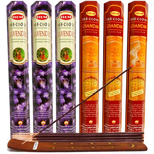 TRUMIRI Precious Lavender Incense Sticks and Precious Chandan Sandalwood Incense Sticks with Incense Holder Bundle for Spiritual Décor and Home Fragrance