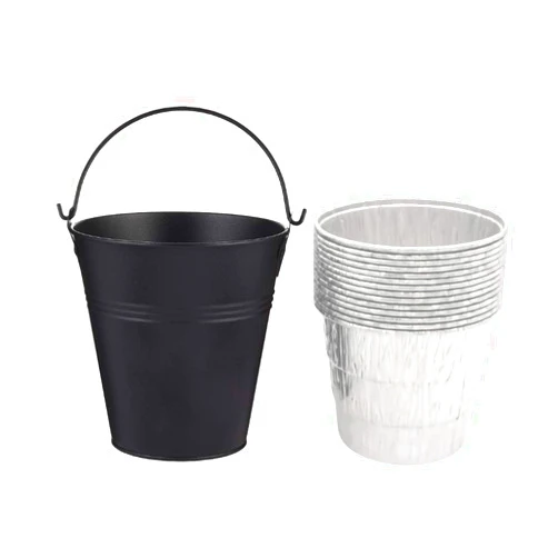 BAOBA Big Part Black Grease Drip Bucket with12-Pack Disposable Foil Liner Kit Replacement Parts for Oklahoma Joe's, Also Fits Most Wood Pellet Grill & Offset Smokers, White-Black