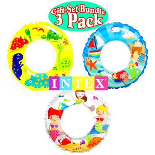 Intex Ocean Reef Transparent Swim Rings Dinosaurs,Mermaid Andbeach Gift Set Bundle-3 Pack
