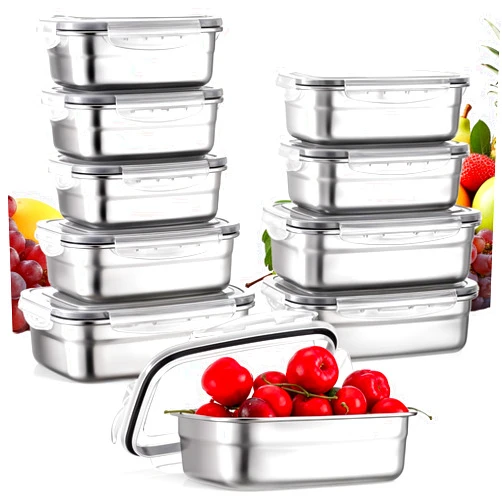 Bruislard 10 Pcs 304 Stainless Steel Food Storage Containers with Proof & Airtight Lids, Reusable Meal Prep Containers, Lunch Boxes, Kimchi, ContainersOven/Dishwsher/Freezer Safe