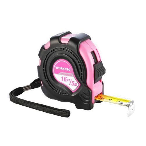 WORKPRO 16FT Pink Tape Measure, Inch/Metric Easy Read Measuring Tape, Retractable Lightweight Measurement Tape Accuracy 1/32, 1mm for Engineer,with Thumb Lock, Belt Clip, Rubber Protective Casing