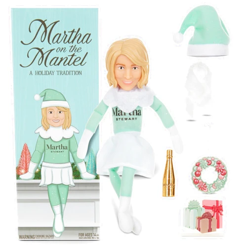 Martha Stewart Martha on a Mantle 2024 Christmas Elf Doll, 12” Small Plush Toys Shelf Décor, for Men & Women