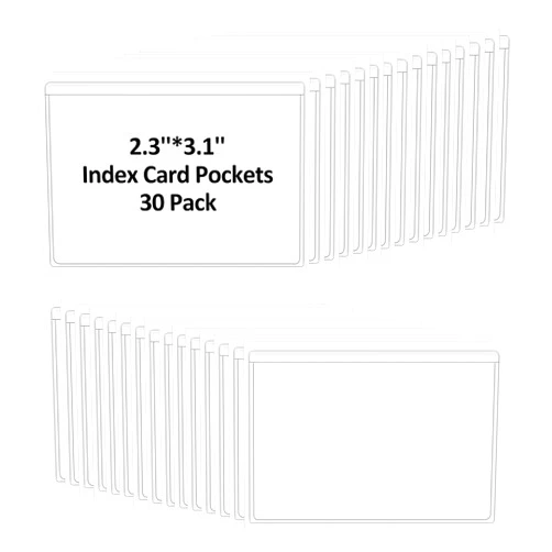 Prasacco 30 Pcs Self-Adhesive Index Card Holders Business Card Pockets Clear Plastic Labels Holders for Organizing Storage Bins Library Card Shelves (3.14 x 2.28 Inches)