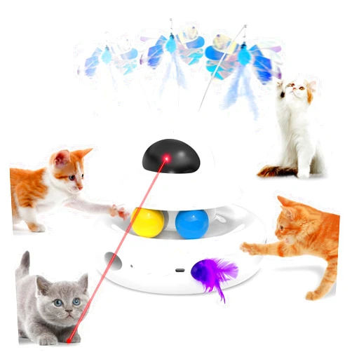MOHAYA Cat Toy,Interactive 4-in-1 Automatic Cat Toys for Indoor Cats,Electronic Whack a Mole, Fluttering Butterfly,Track Balls Kitten Toy,Feather Toys for All Breeds