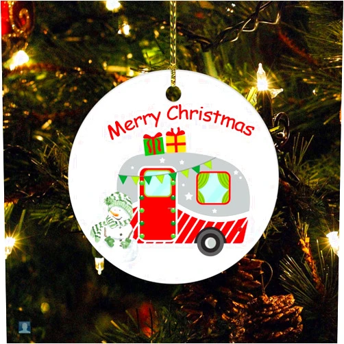 DOREENABE Ornament Christmas Camping Lover Xmas Camping Truck Tree Camper Gift Circle Ornament Funny Camping Merry Christmas Tree Camper Snowman Christmas Ornament Christmas Tree Hanging Accessories