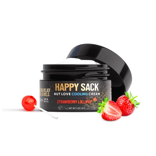 Derm Dude Happy Sack Nut Love Cooling Cream - Anti-Chafing Ball Deodorant for Men - Odor Control - Aluminum-Free Comfort Cream - Gifts for Husband, Boyfriend (1 Pack, 2oz - Strawberry Lollipop Scent)