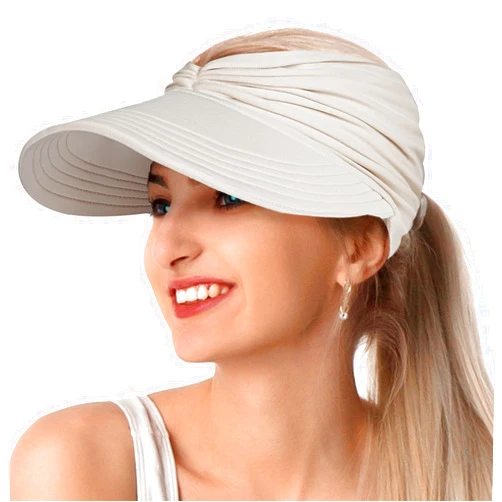 Trifabricy Sun Visor Hats for Women, Wide Brim UV Protection Sun Hats, Packable Ponytail Beach Summer Hat for Sports Golf