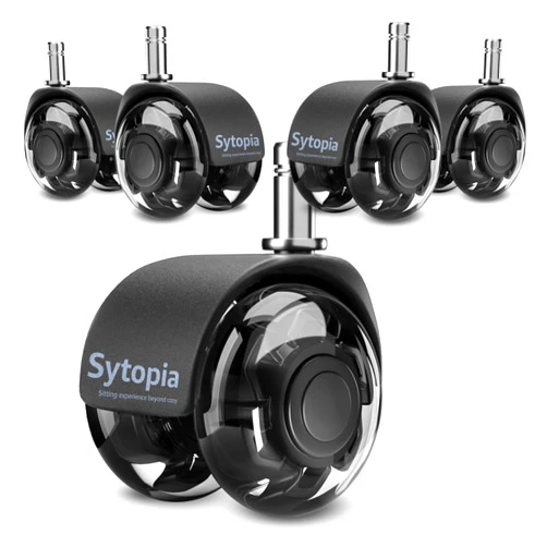 Sytopia Office Chair Caster Wheels (Set of 5), Heavy Duty Office Chair Wheels, 2'' Mute Rubber Casters for Hardwood Floors and Carpet, 11x22 mm Universal Fit (Black)
