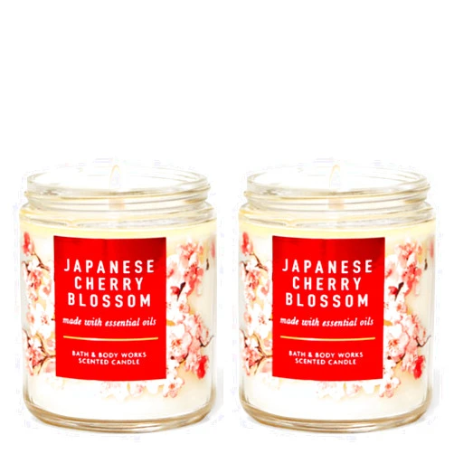 Bath & Body Works Japanese Cherry Blossom Single Wick Scented Candle with Essential Oils 7 oz / 198 g each Pack of 2