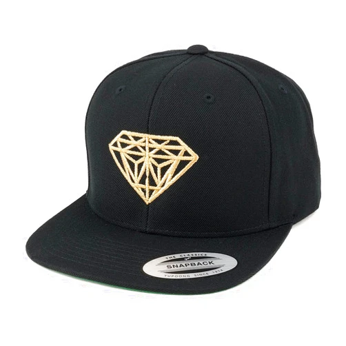 Armycrew Flexfit Oversize XXL Gold Diamond Embroidered Structured Flatbill Snapback Cap - Black - 2XL