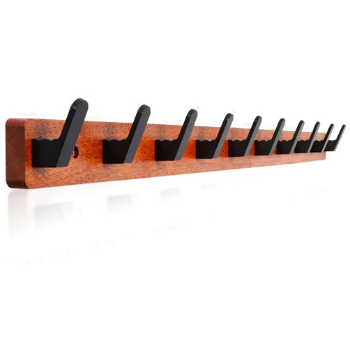 IBosins Coat Hooks Wall Mounted Coat Rack, 33.5'' Long, Entryway Hanging Coat Rack, Brown Wood Coat Rack with 10 Black Literary Rustic Hooks, Decorative Hooks Rail for Coat, Bag, Towel, Hat