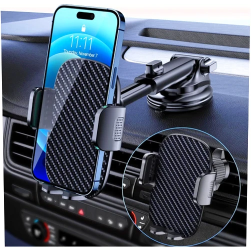 Qifutan Car Phone Holder Mount Phone Mount for Car Windshield Dashboard Air Vent Universal Hands Free Automobile Cell Phone Holder Fit for iPhone Smartphone Carbon Fiber